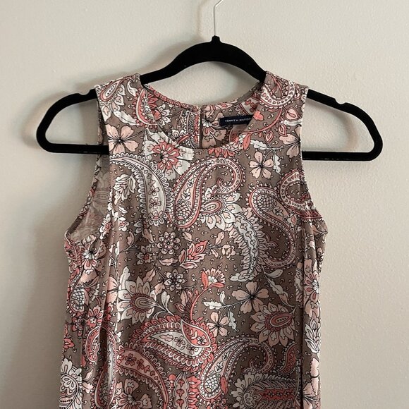 Tommy Hilfiger Women 4P Paisley Linen Blend Sleeveless Ruffle Hem Shift Dress - Picture 6 of 12